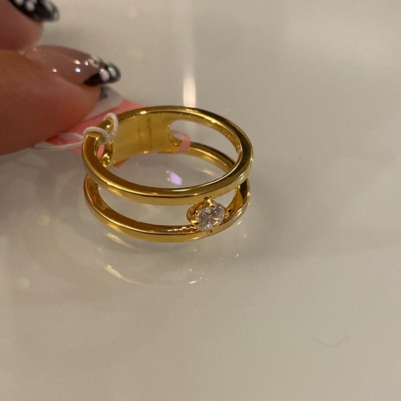 Double Band Gold Plated Over Silver 925 Ring with a Brilliant CZ Center Stone - Picture 5 of 5